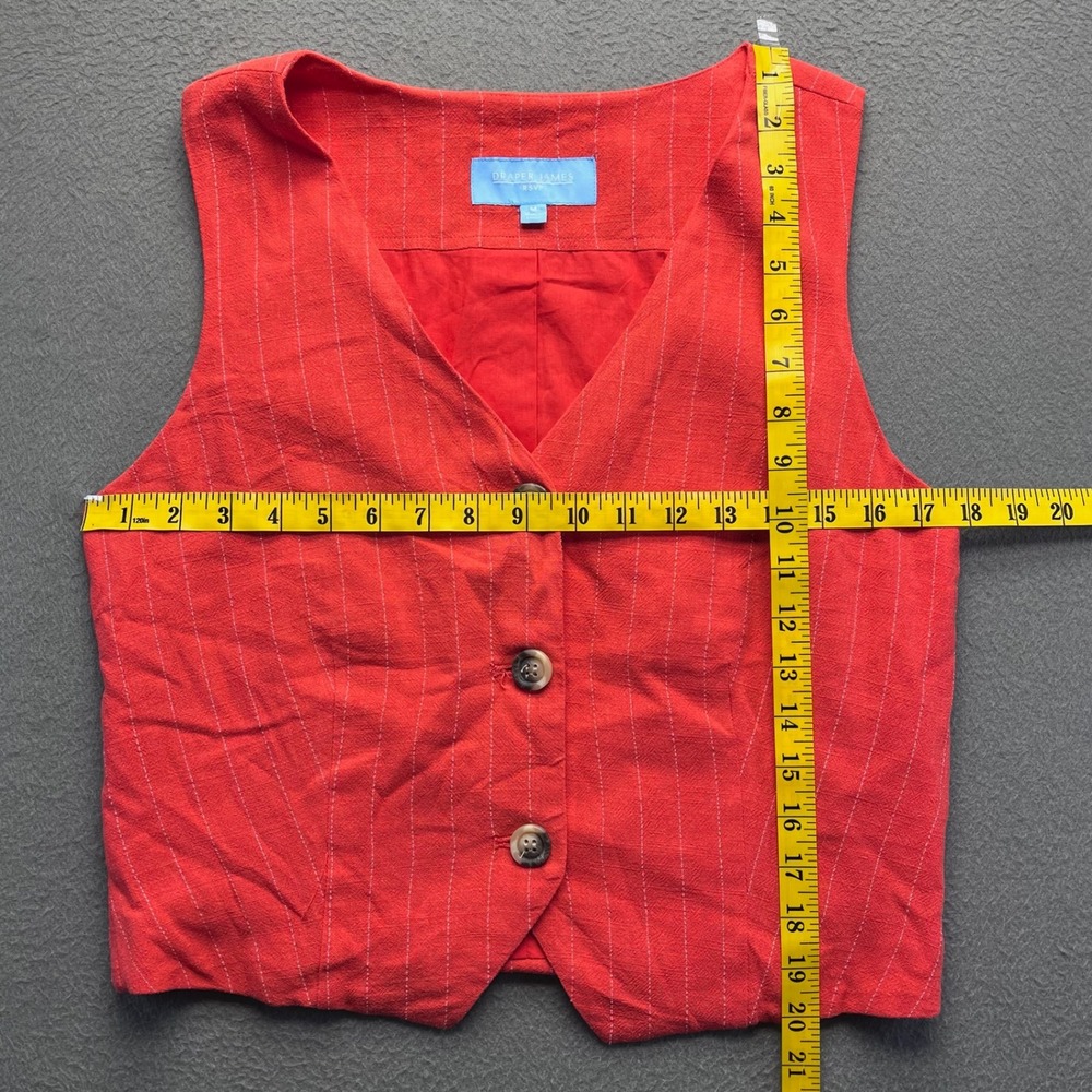Draper James Women Vest and Shorts Set Rayon Linen Red Pinstripe Medium Preppy - Picture 3 of 12